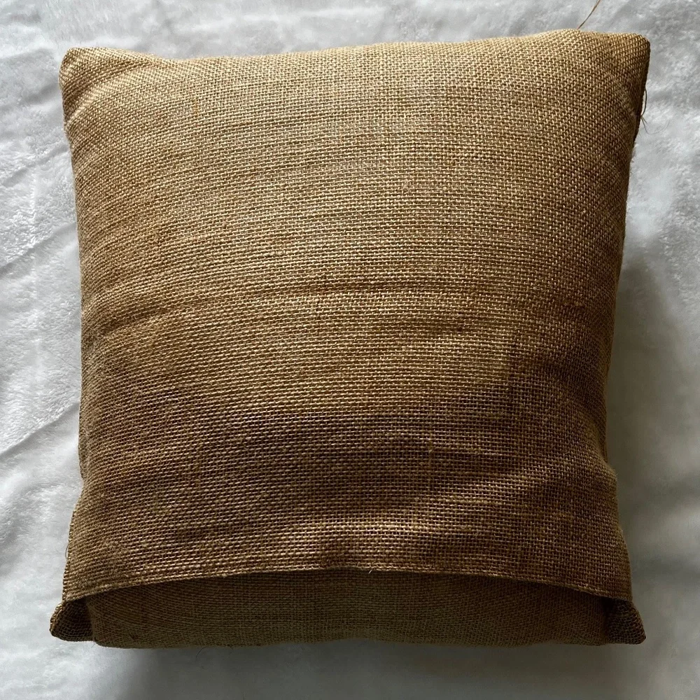 Burlap Decorative Throw Pillow with Burlap Roses and Rhinestones